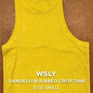 WSLY
DANDELION RIBBED CROP TANK
SIZE SMALL Stretch Cotton Fitted Sleeveless